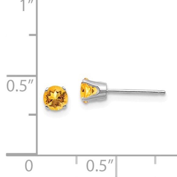 14k White Gold 4mm Citrine Stud Earrings - Picture 3 of 3
